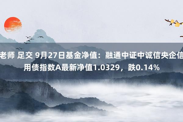 老师 足交 9月27日基金净值：融通中证中诚信央企信用债指数A最新净值1.0329，跌0.14%