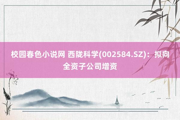 校园春色小说网 西陇科学(002584.SZ)：拟向全资子公司增资