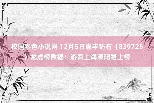 校园春色小说网 12月5日惠丰钻石（839725）龙虎榜数据：游资上海溧阳路上榜