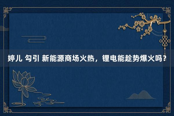 婷儿 勾引 新能源商场火热，锂电能趁势爆火吗？